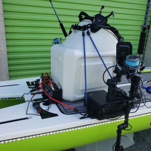 Close up of L4Expedition setup with depth finder, lights, and live well