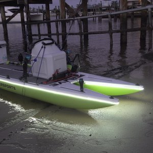 Lit up Catamaran Paddle Board Fishing on L4Expedition by Live Watersports