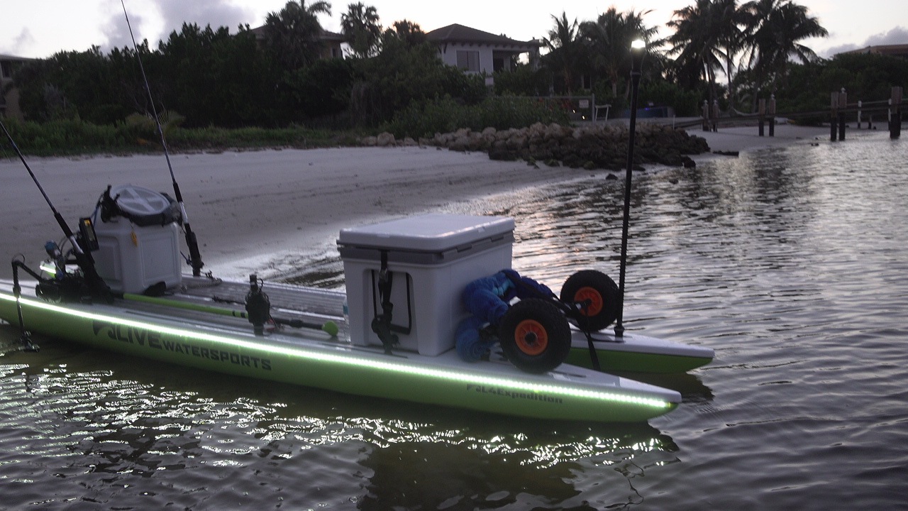 Catamaran Paddle Board Fishing on L4Expedition by Live Watersports Cart