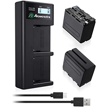 Powerextra 2 Pack Replacement Sony NP-F970 Battery and Smart LCD Display Dual USB Charger